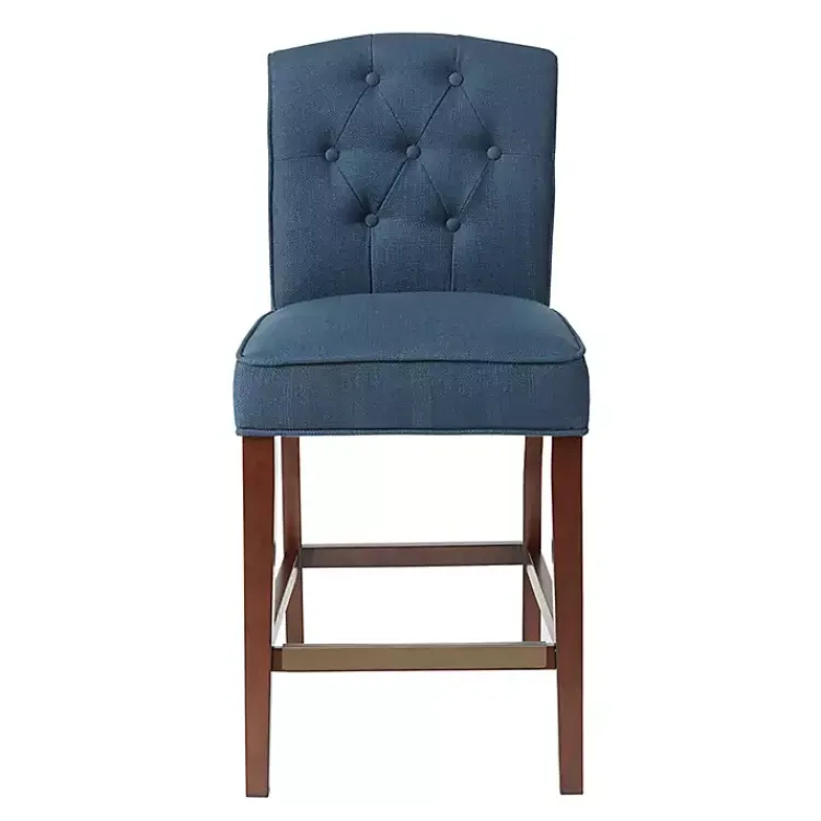 Bar Stools & Counter Height Stools-Kirklands Home Tufted Upholstered Wood Counter Stool Blue