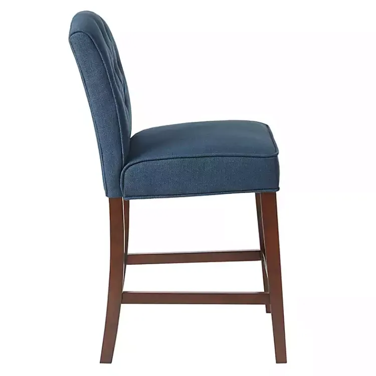 Bar Stools & Counter Height Stools-Kirklands Home Tufted Upholstered Wood Counter Stool Blue