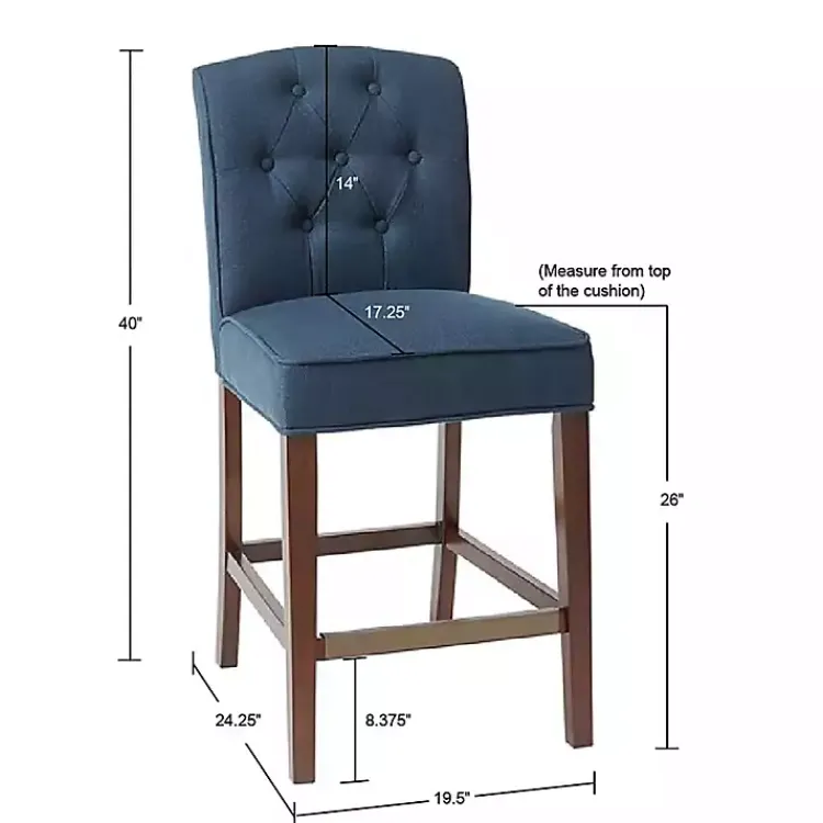 Bar Stools & Counter Height Stools-Kirklands Home Tufted Upholstered Wood Counter Stool Blue