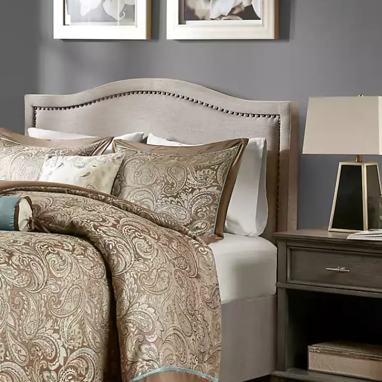 Beds & Headboards-Kirklands Home Upholstered Augusta King Headboard Tan
