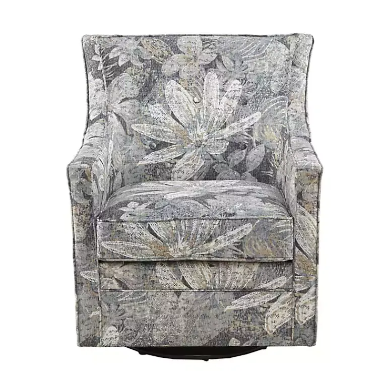 Accent Chairs-Kirklands Home Floral Swivel Mica Glider Accent Chair Blue