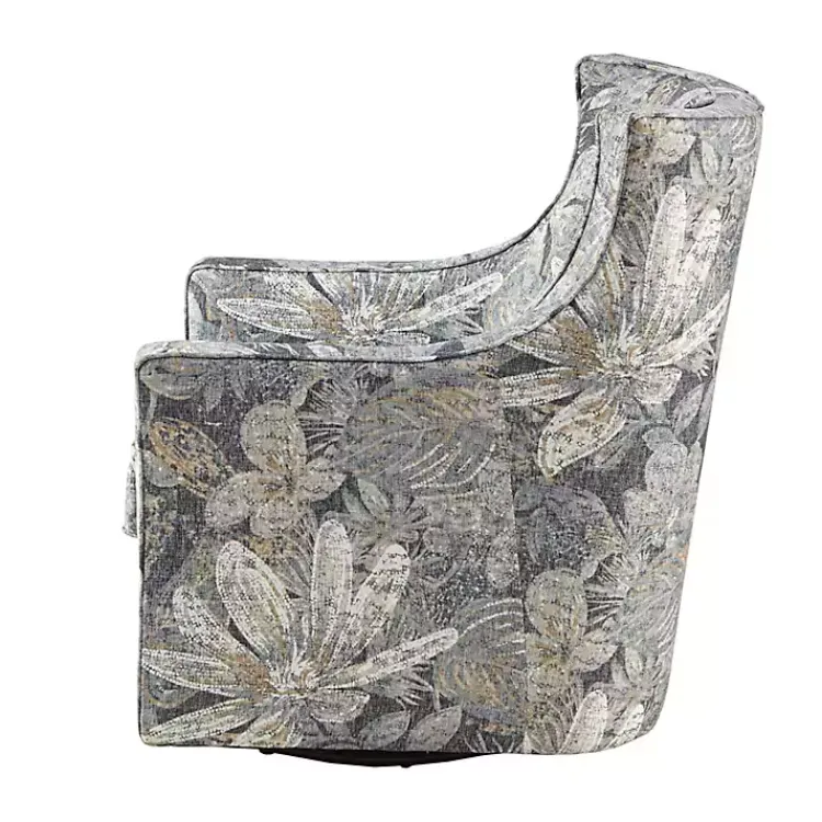 Accent Chairs-Kirklands Home Floral Swivel Mica Glider Accent Chair Blue