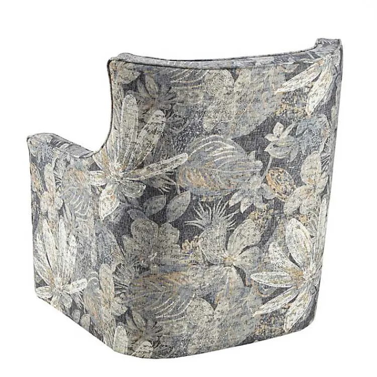 Accent Chairs-Kirklands Home Floral Swivel Mica Glider Accent Chair Blue