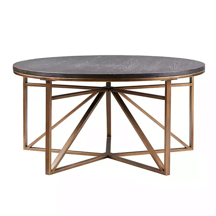 Coffee Tables-Kirklands Home Antique Bronze Kayden Round Coffee Table Black