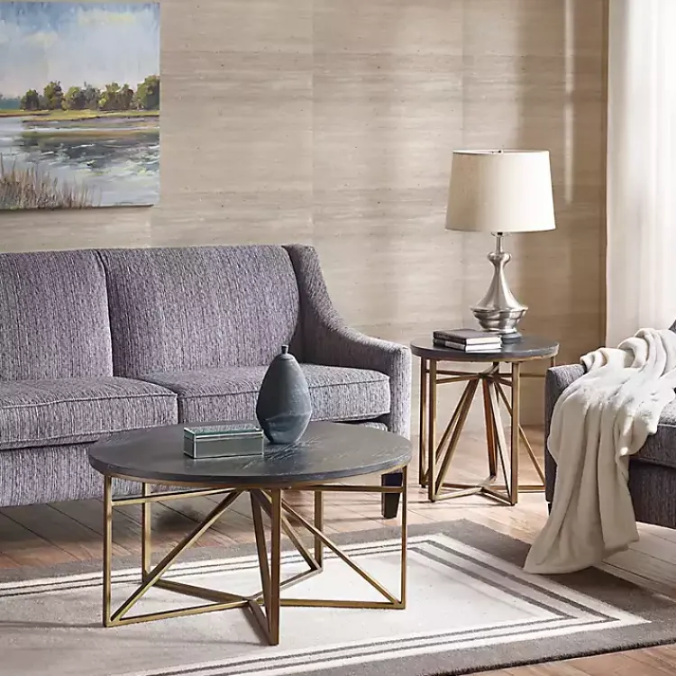 Coffee Tables-Kirklands Home Antique Bronze Kayden Round Coffee Table Black