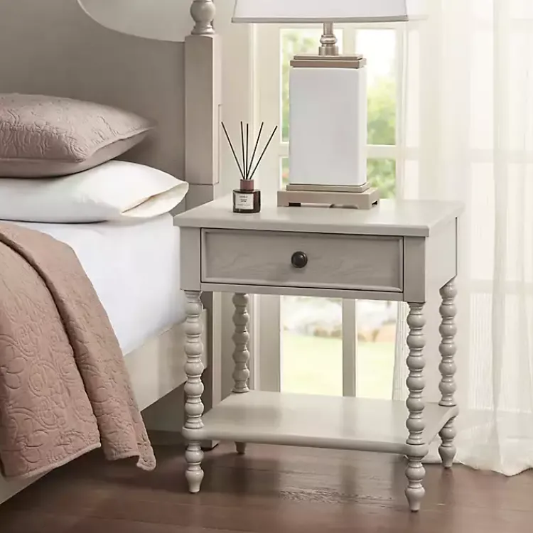 Nightstands-Kirklands Home Wood Turned Legs Nightstand Ivory
