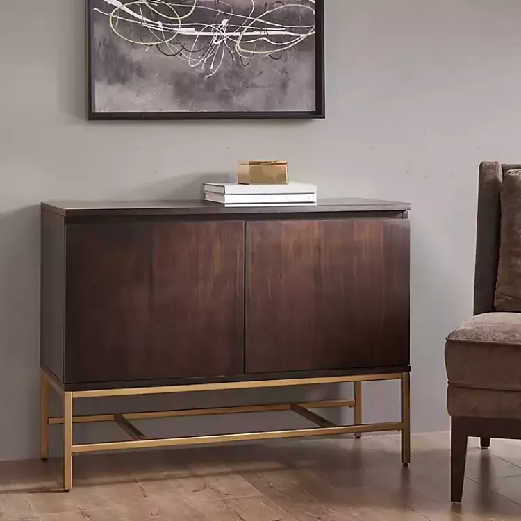 Tv Stands & Media Consoles-Kirklands Home Wood and Gold Martha Stewart Cabinet Brown