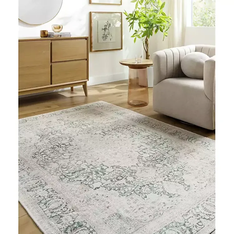 Area Rugs-Kirklands Home Amelie Green Traditional Washable Area Rug, 5x7
