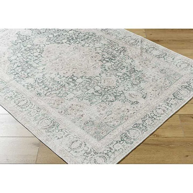 Area Rugs-Kirklands Home Amelie Green Traditional Washable Area Rug, 5x7