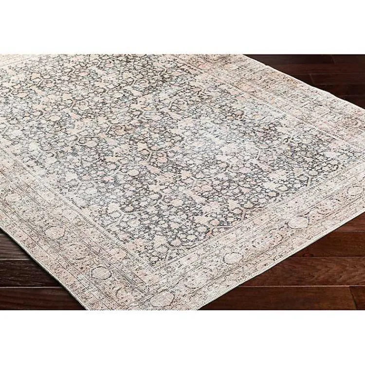 Area Rugs-Kirklands Home Amelie Black Traditional Washable Area Rug, 6x9