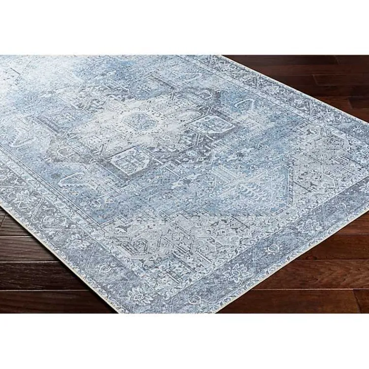 Area Rugs-Kirklands Home Amelie Silver Classic Washable Area Rug, 5x7 Blue