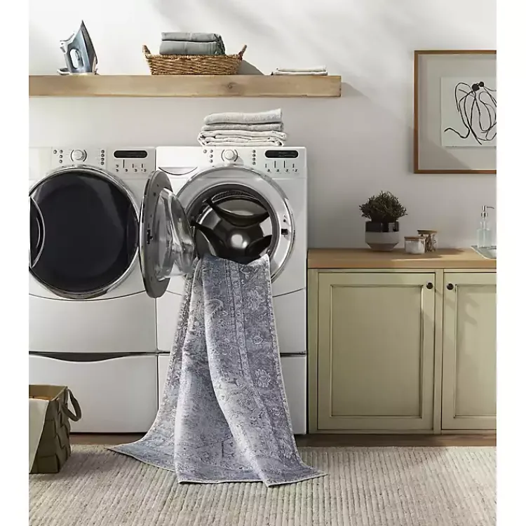 Area Rugs-Kirklands Home Amelie Silver Classic Washable Area Rug, 6x9 Blue