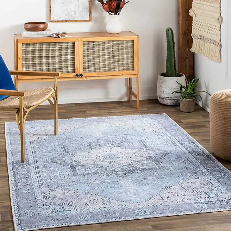 Area Rugs-Kirklands Home Amelie Silver Classic Washable Area Rug, 7x10 Blue