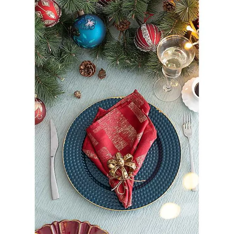 Serving & Entertaining-Kirklands Home Teal and Gold Hobnail Chargers, Set of 4 Blue