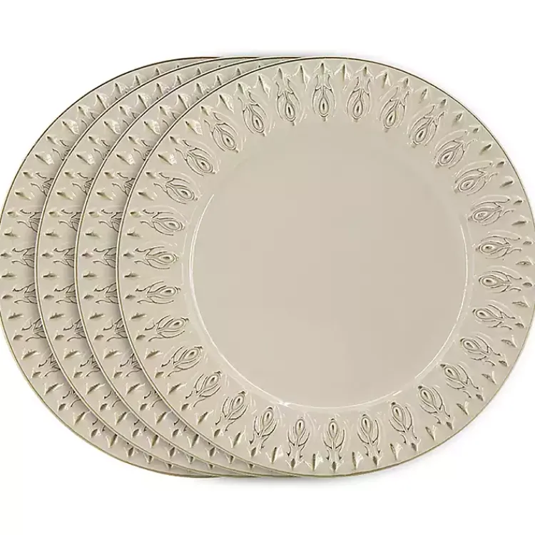 Serving & Entertaining-Kirklands Home Dark Cream Plume Border Chargers, Set of 4 Ivory