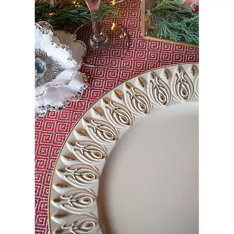 Serving & Entertaining-Kirklands Home Dark Cream Plume Border Chargers, Set of 4 Ivory