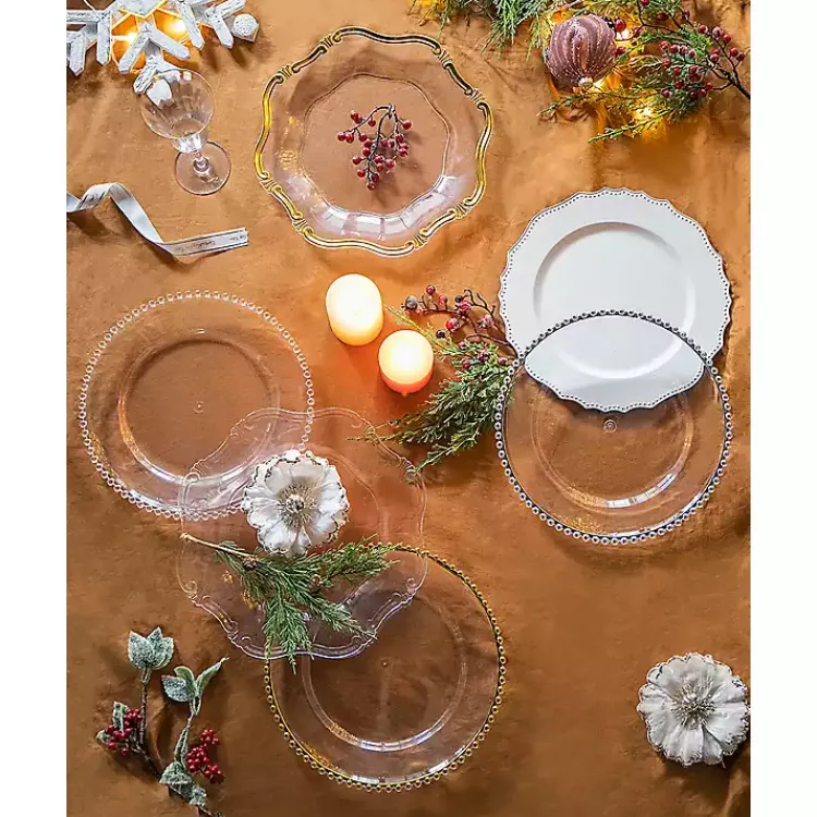 Serving & Entertaining-Kirklands Home Scalloped Beaded Rim Chargers, Set of 4 White