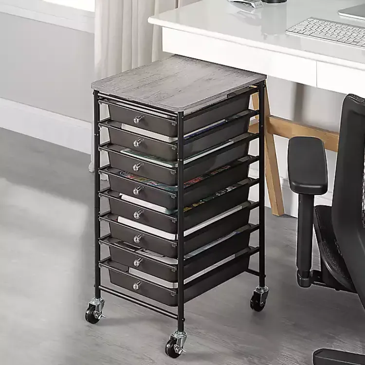 Office Furniture-Kirklands Home 8-Drawer Rolling Storage Cart Black