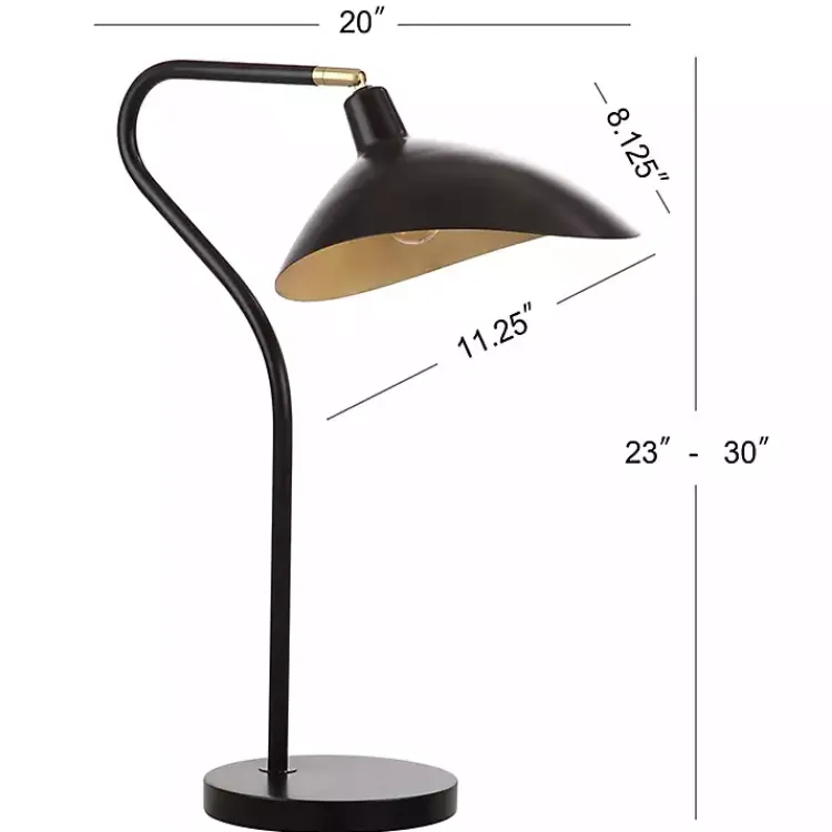 Table Lamps-Kirklands Home Black and Gold Curved Neck Giselle Task Lamp
