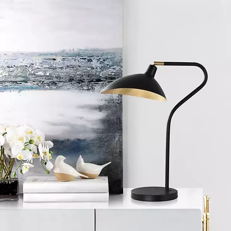 Table Lamps-Kirklands Home Black and Gold Curved Neck Giselle Task Lamp