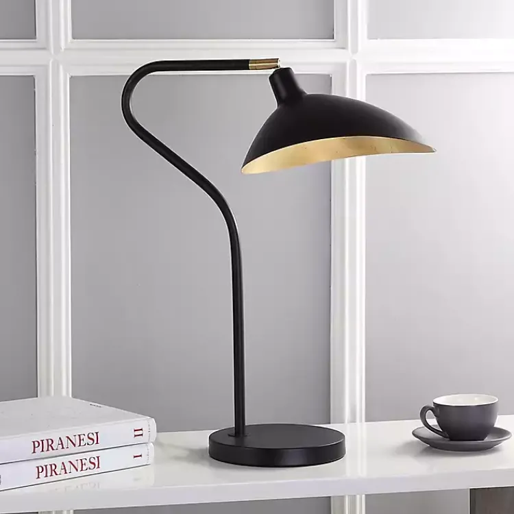 Table Lamps-Kirklands Home Black and Gold Curved Neck Giselle Task Lamp