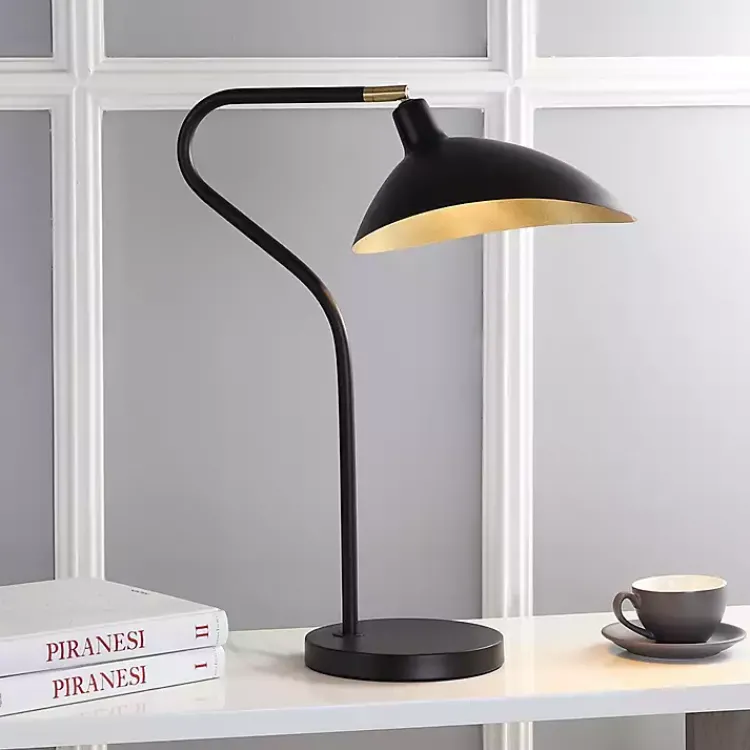 Table Lamps-Kirklands Home Black and Gold Curved Neck Giselle Task Lamp