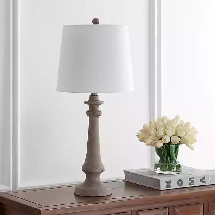 Table Lamps-Kirklands Home Tan Tapered Column Rhett Table Lamp White