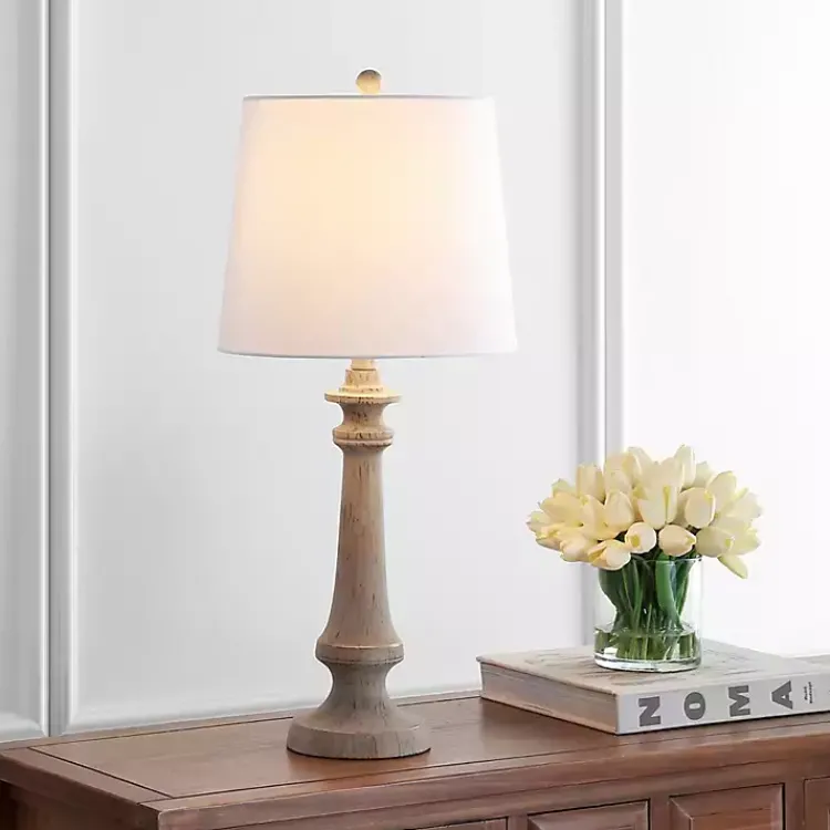 Table Lamps-Kirklands Home Tan Tapered Column Rhett Table Lamp White