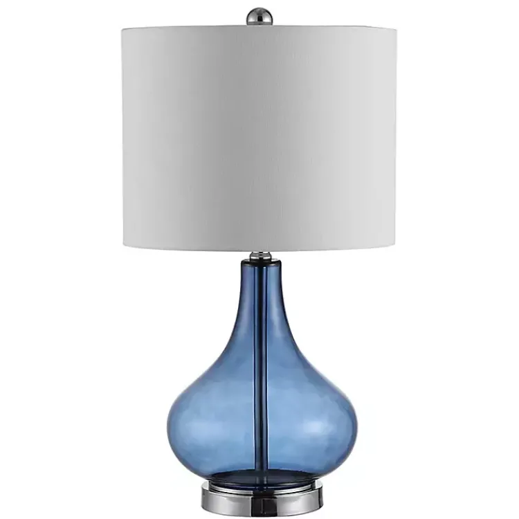 Table Lamps-Kirklands Home Blue Glass Curved Brooks Table Lamp White