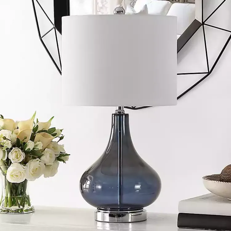 Table Lamps-Kirklands Home Blue Glass Curved Brooks Table Lamp White