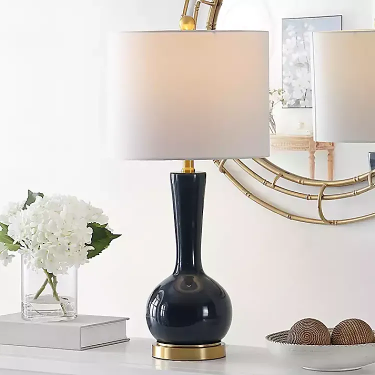 Table Lamps-Kirklands Home Dark Blue Glass Gaetna Table Lamp White