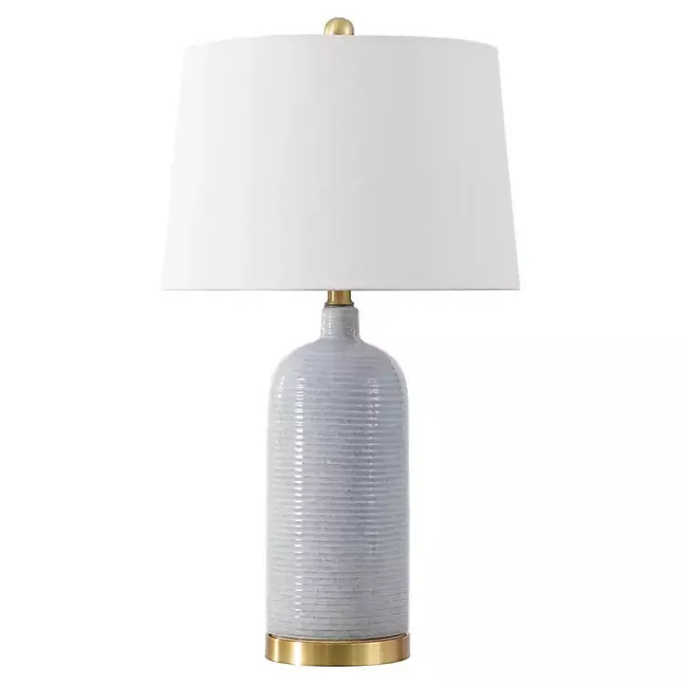 Table Lamps-Kirklands Home Blue-Gray Striations Ceramic Table Lamp White