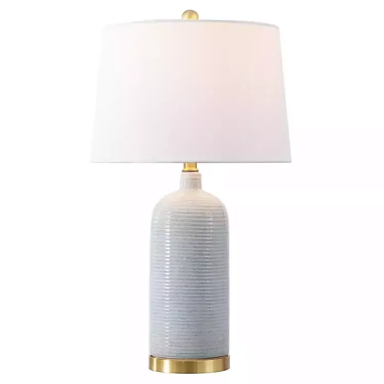 Table Lamps-Kirklands Home Blue-Gray Striations Ceramic Table Lamp White