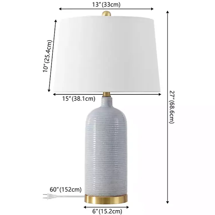 Table Lamps-Kirklands Home Blue-Gray Striations Ceramic Table Lamp White