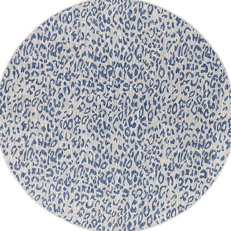 Outdoor Rugs-Kirklands Home Cauli Leopard Print Round Outdoor Rug, 7 ft. Blue