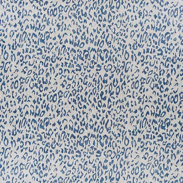 Outdoor Rugs-Kirklands Home Cauli Leopard Print Outdoor Rug, 6x6 Blue