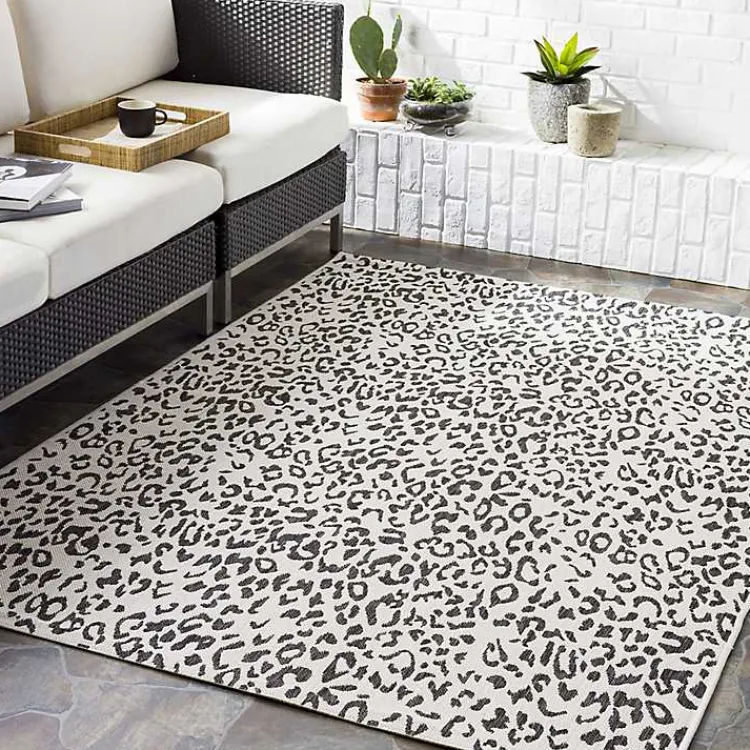 Outdoor Rugs-Kirklands Home Cauli Leopard Print Outdoor Rug, 4x5 Black