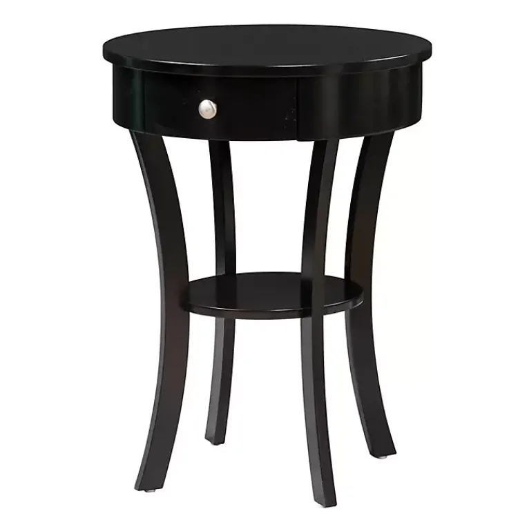 Accent & End Tables-Kirklands Home Curved Legs Round Drawer Accent Table Black