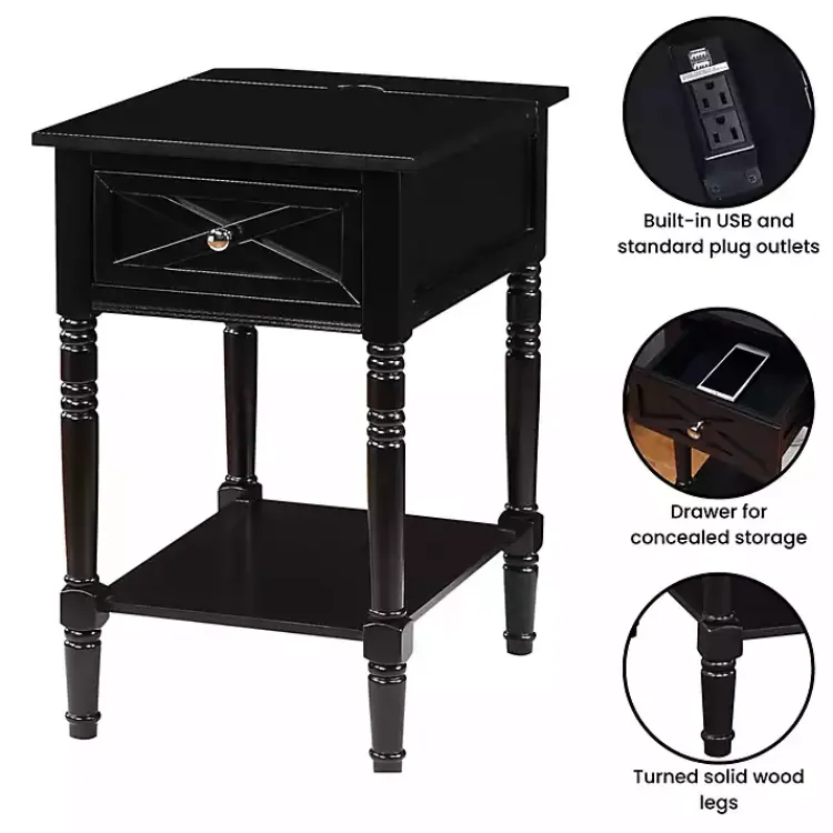 Accent & End Tables-Kirklands Home Wood Charging Traditional Accent Table Black