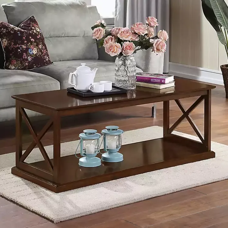 Coffee Tables-Kirklands Home Wood Double X Sides Coffee Table Brown
