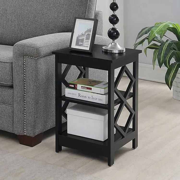 Accent & End Tables-Kirklands Home Wood Diamond 2-Tier Accent Table Black