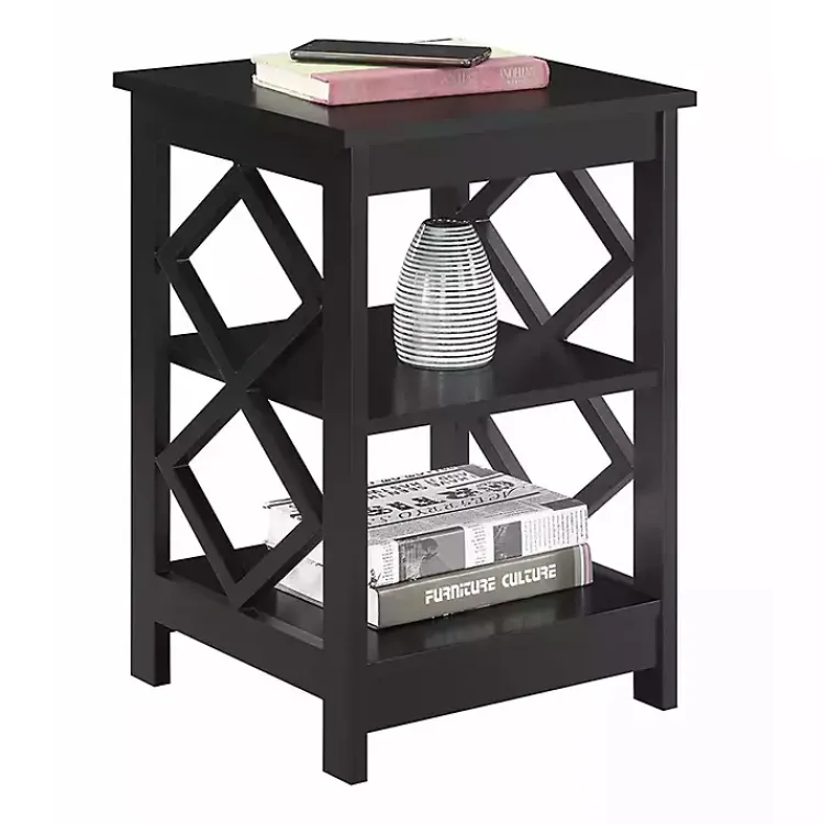 Accent & End Tables-Kirklands Home Wood Diamond 2-Tier Accent Table Black