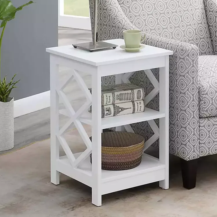 Accent & End Tables-Kirklands Home Wood Diamond 2-Tier Accent Table White