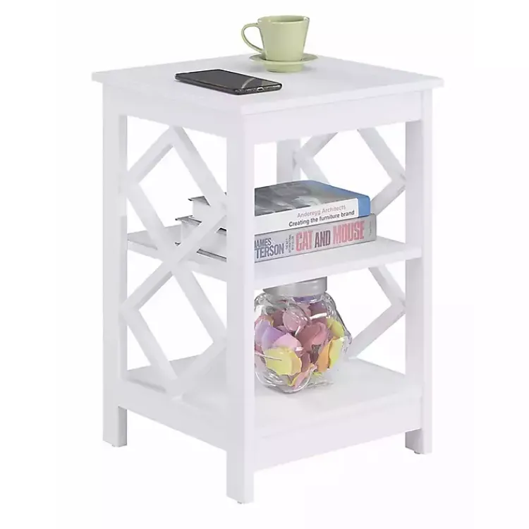 Accent & End Tables-Kirklands Home Wood Diamond 2-Tier Accent Table White