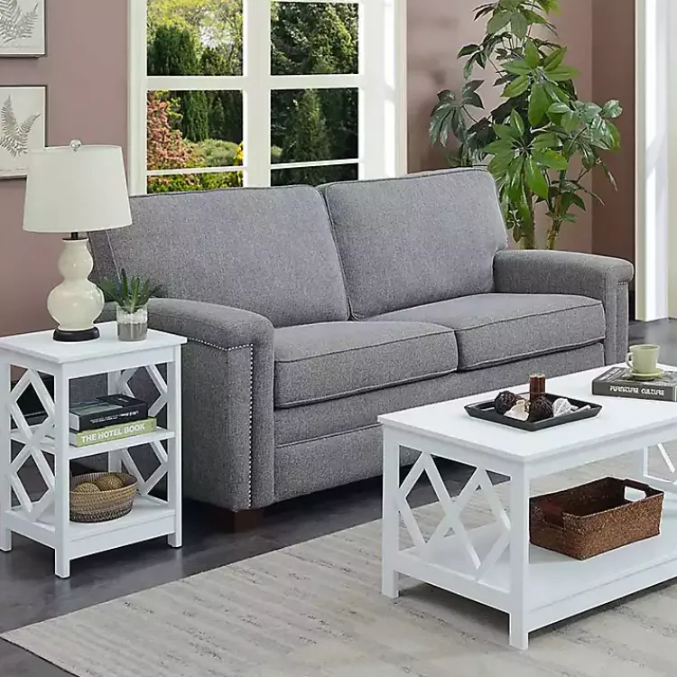 Accent & End Tables-Kirklands Home Wood Diamond 2-Tier Accent Table White