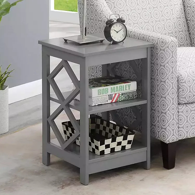 Accent & End Tables-Kirklands Home Wood Diamond 2-Tier Accent Table Gray