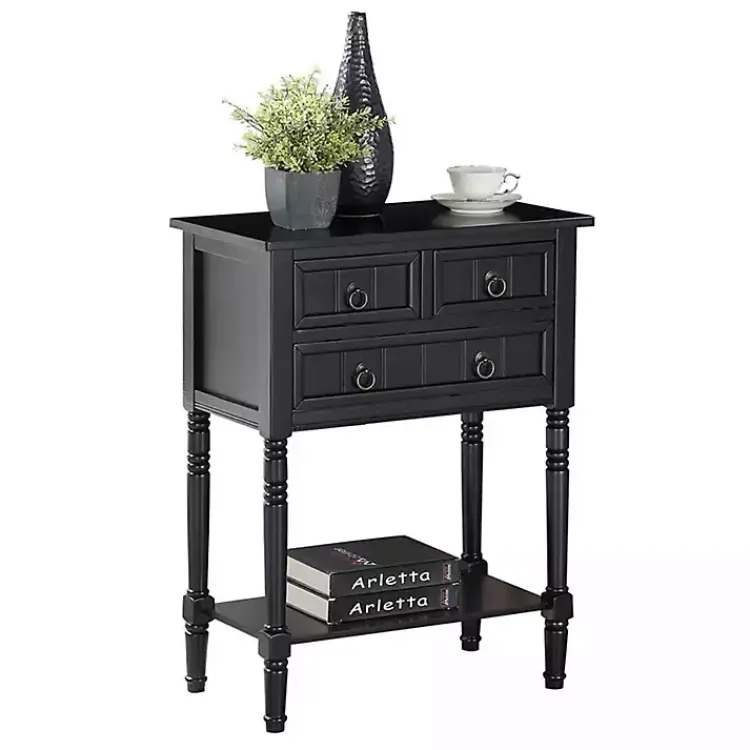 Accent & End Tables-Kirklands Home 3-Drawer Turned Legs Accent Table Black