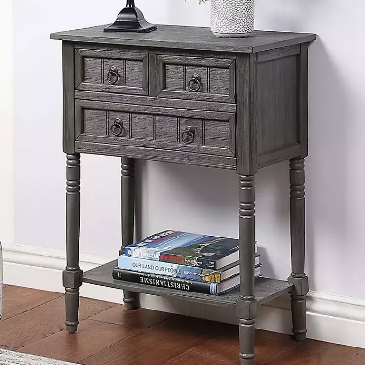 Accent & End Tables-Kirklands Home 3-Drawer Turned Legs Accent Table Gray
