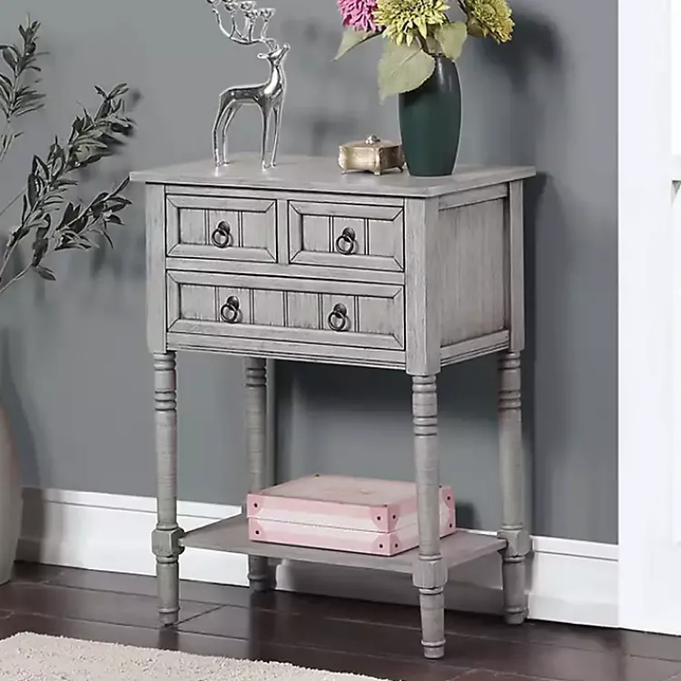 Accent & End Tables-Kirklands Home Light 3-Drawer Turned Legs Accent Table Gray