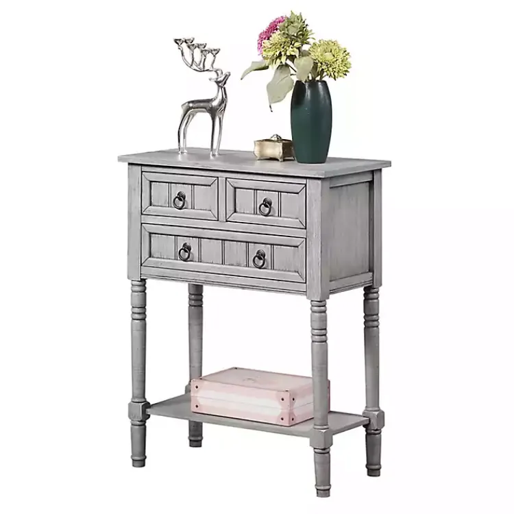 Accent & End Tables-Kirklands Home Light 3-Drawer Turned Legs Accent Table Gray